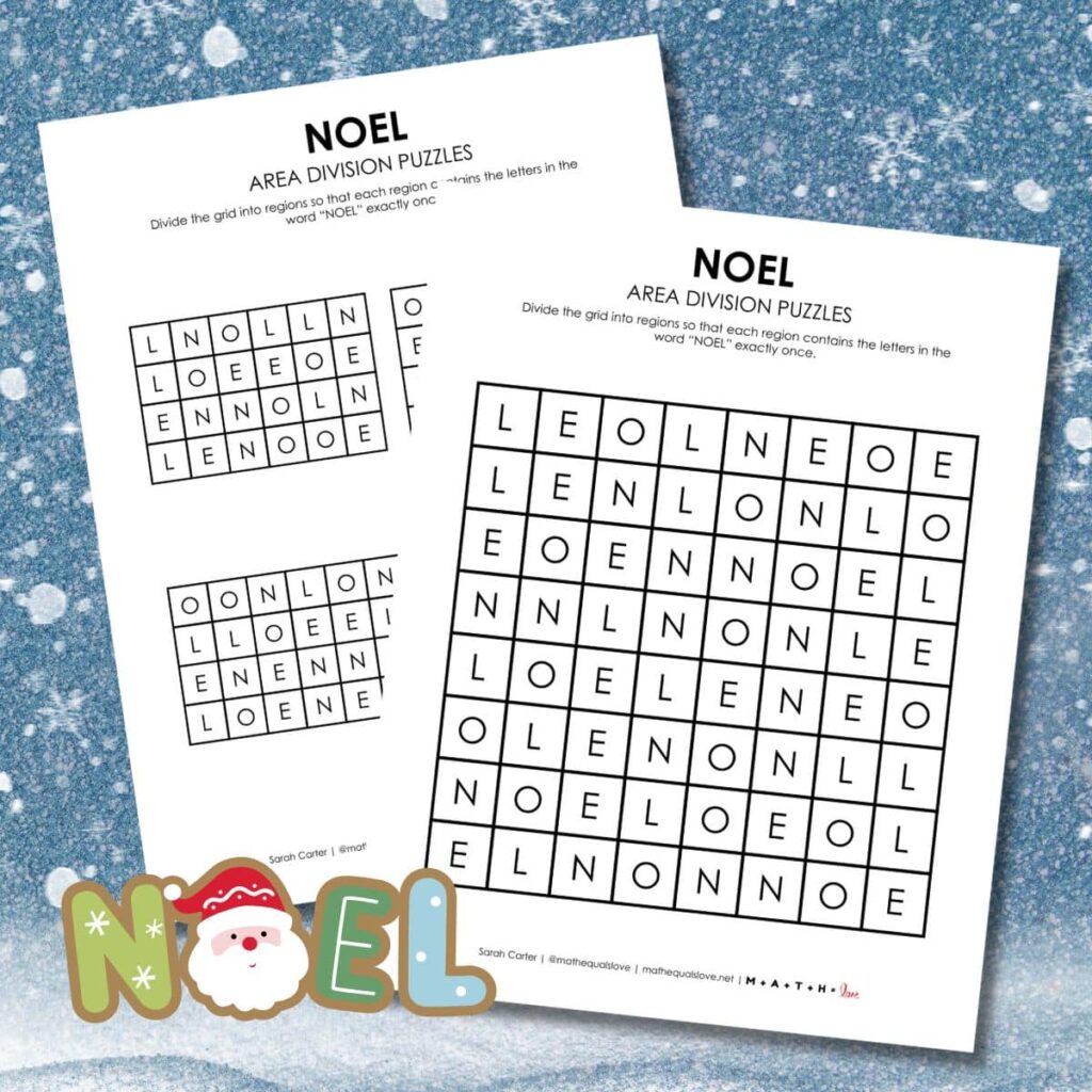 noel area division logic puzzle for christmas.