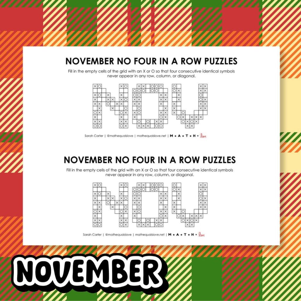 november no four in a row logic puzzles. 