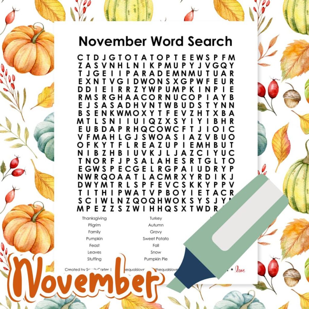 november word search puzzle free printable pdf. 