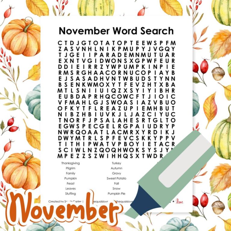 november word search puzzle free printable pdf.