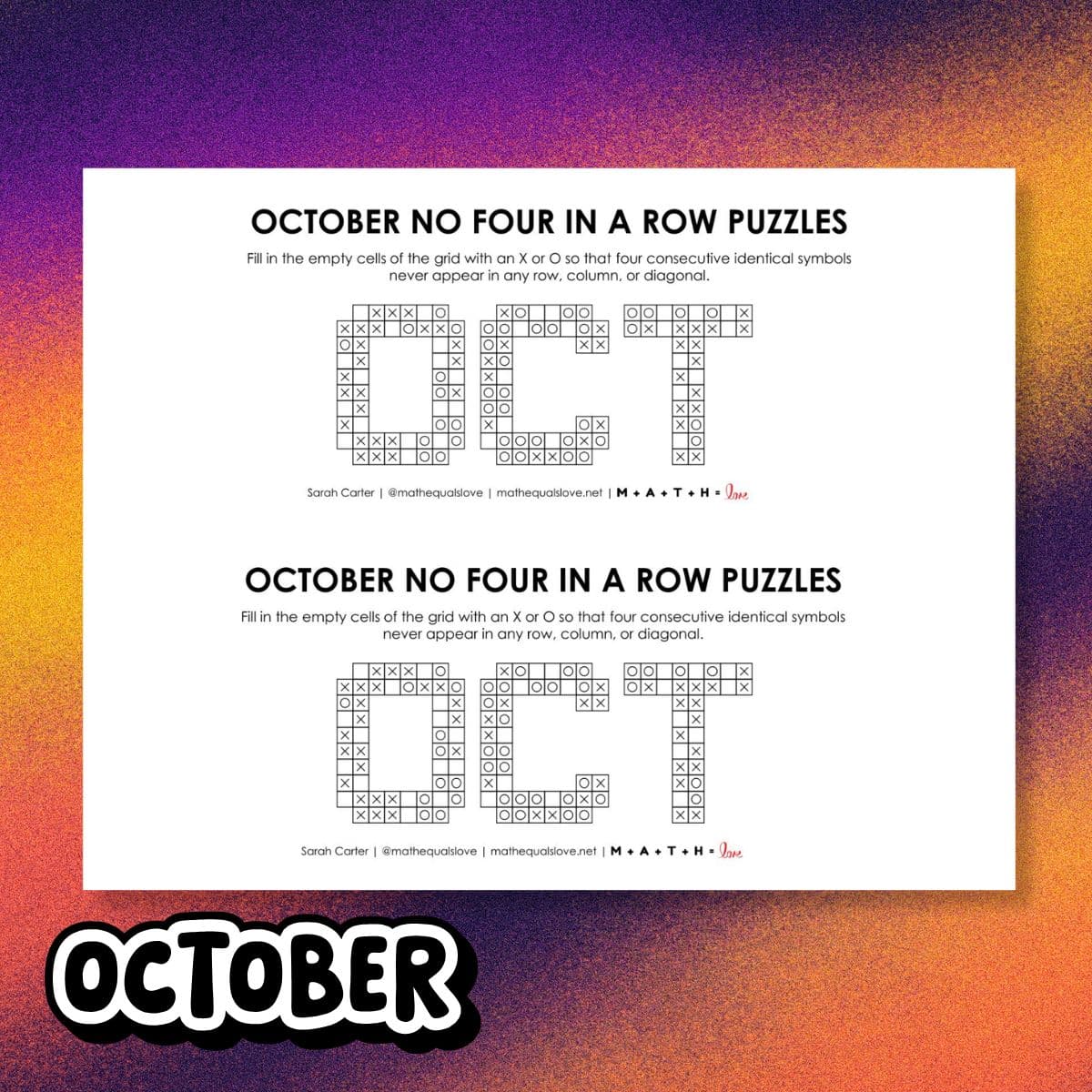 october no four in a row logic puzzle