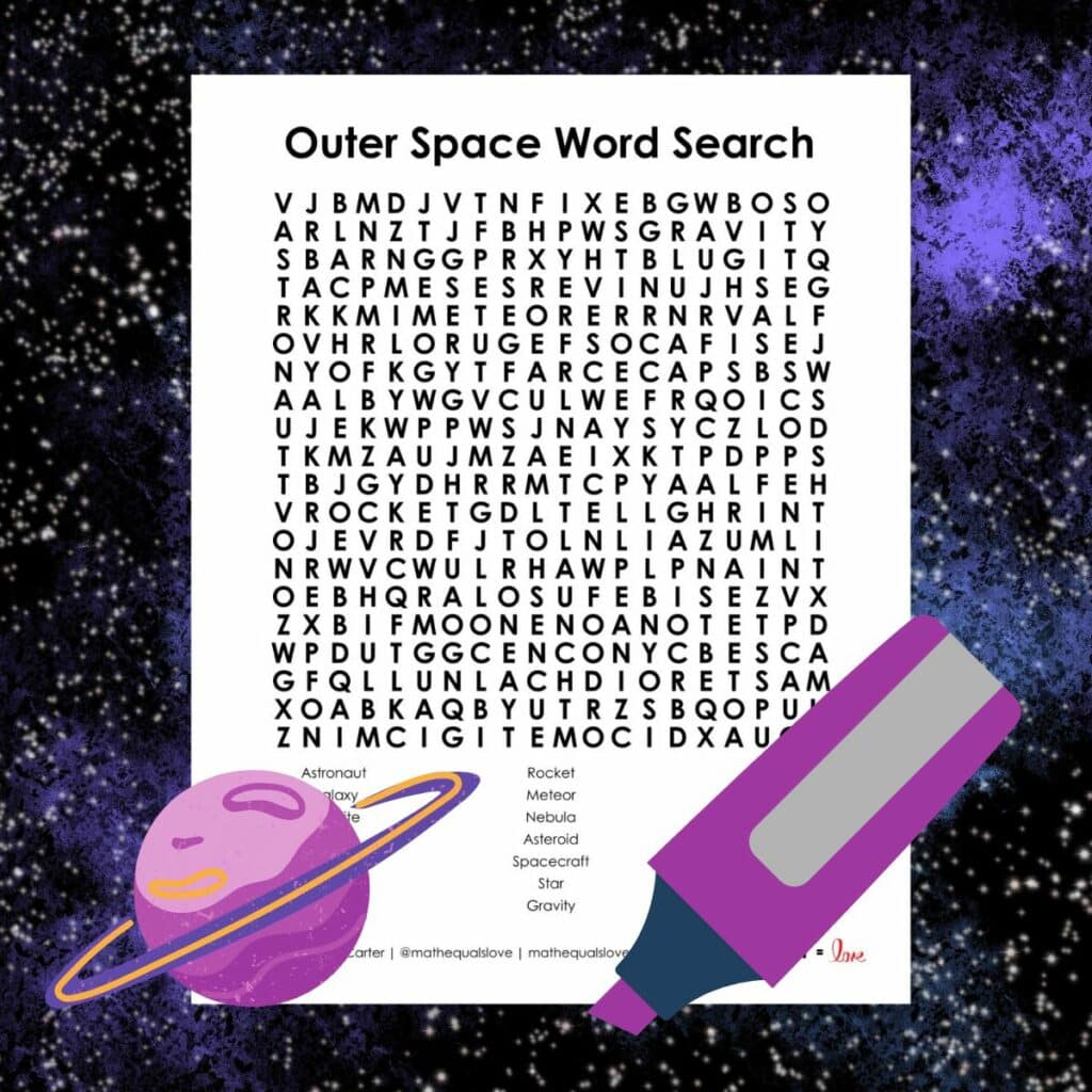 outer space word search puzzle free printable pdf.