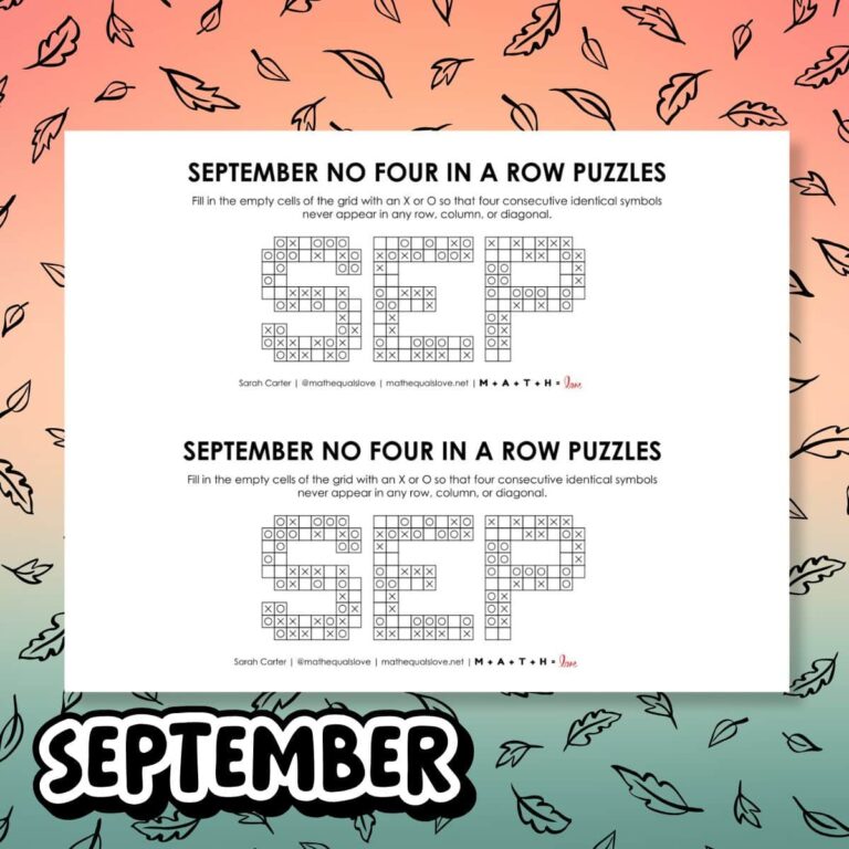 september no four in a row logic puzzles.