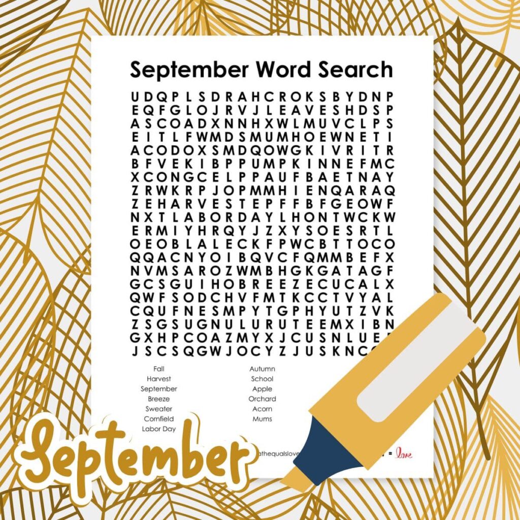 september word search puzzle free printable pdf download. 
