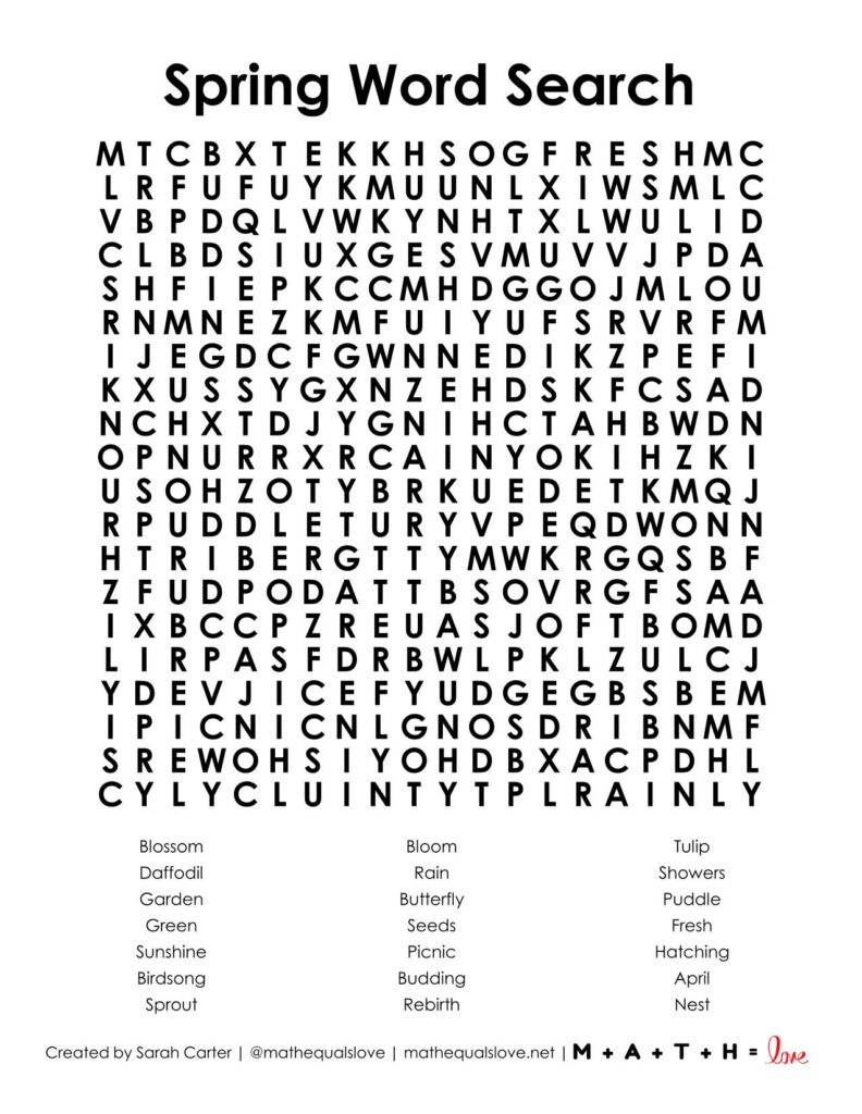 spring word search puzzle free pdf printable download.
