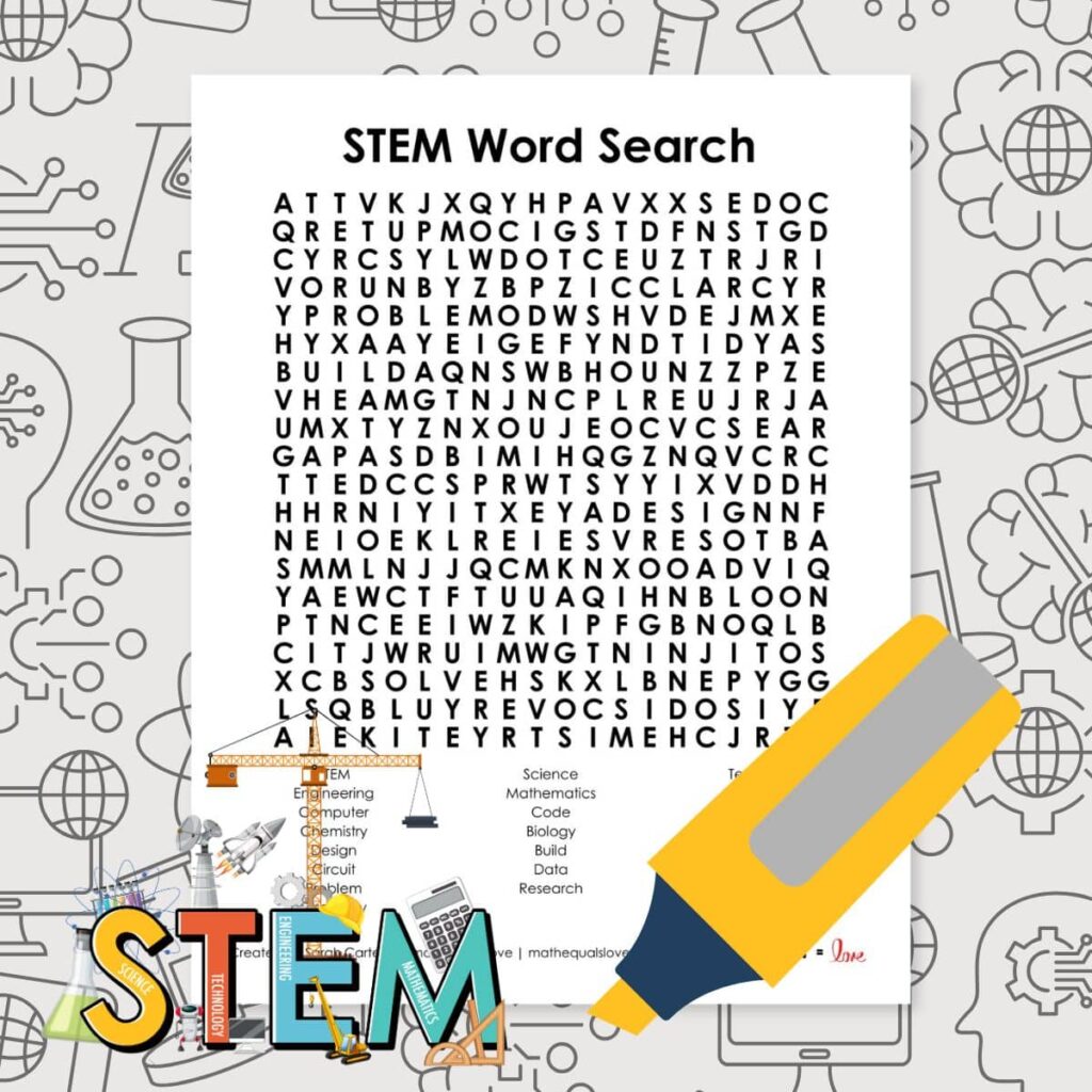 STEM Word Search Puzzle Printable PDF.