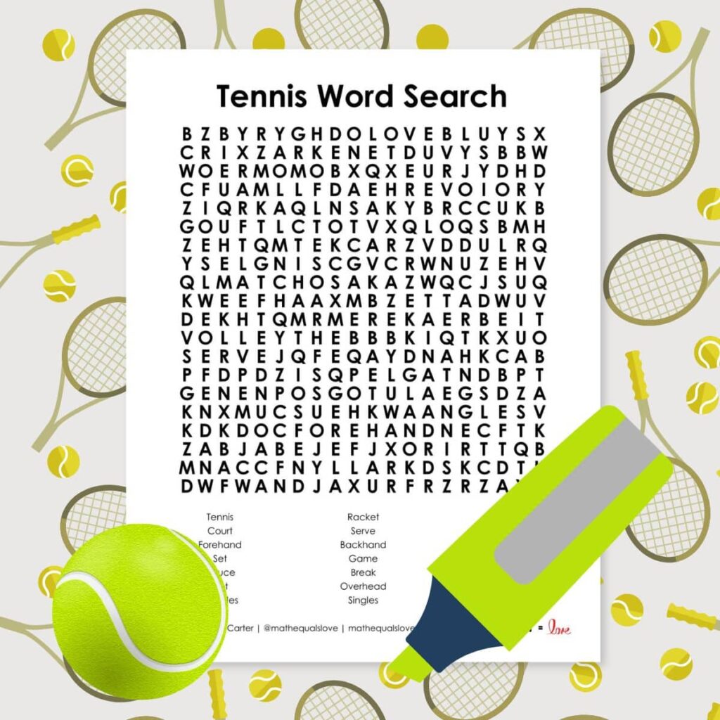 tennis word search puzzle (free printable pdf) 