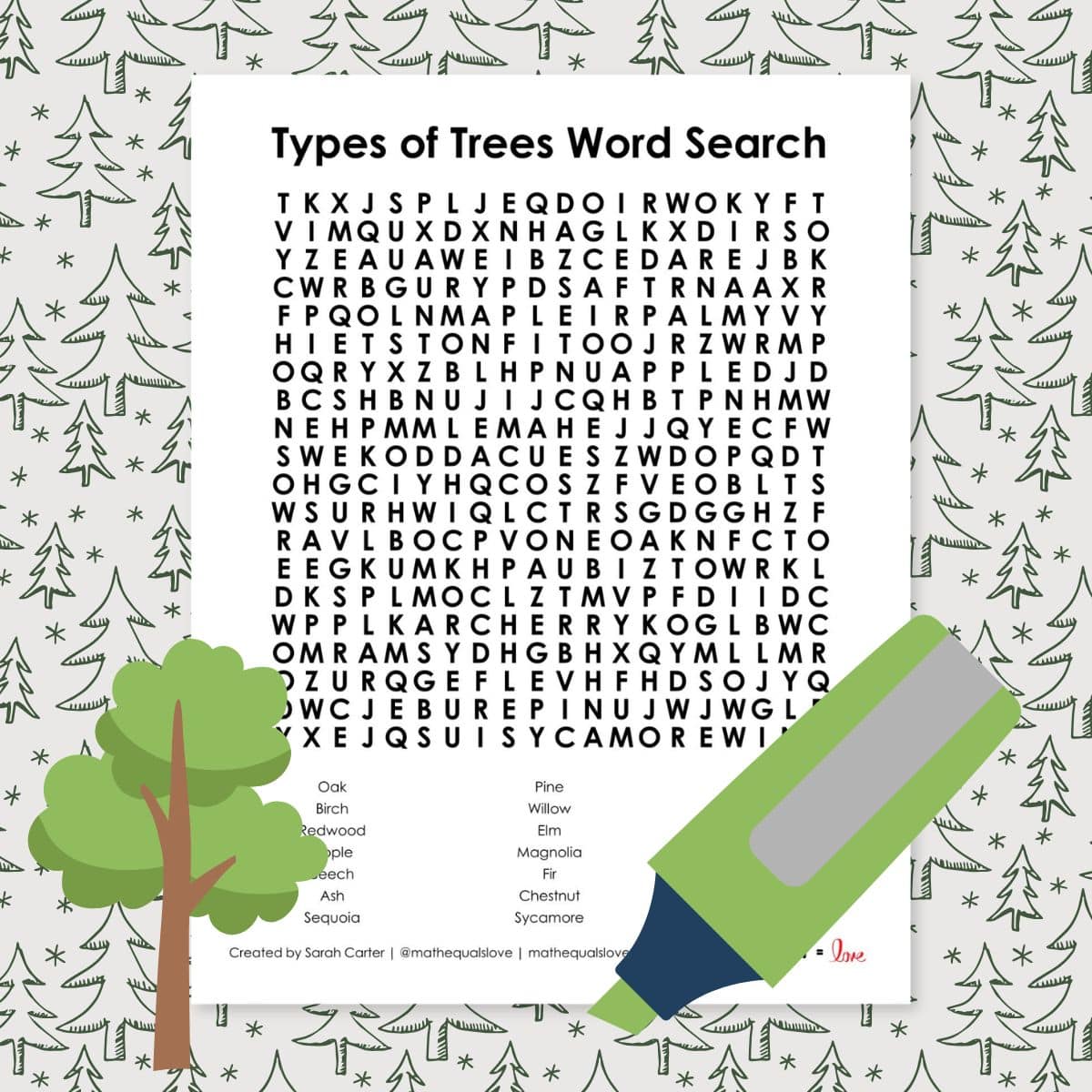 Types of Trees Word Search Puzzle