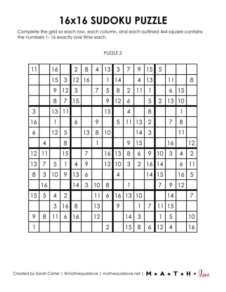 16x16 sudoku free printable pdf. 
