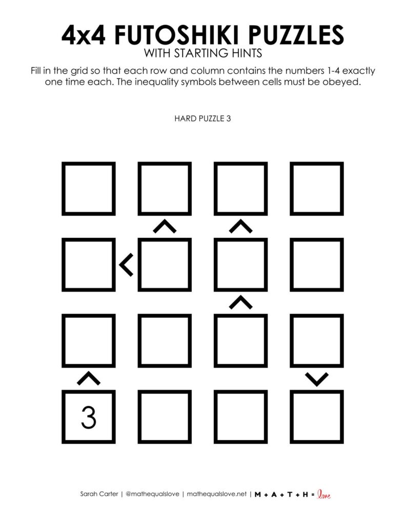 futoshiki puzzles printable 1 to a page option. 