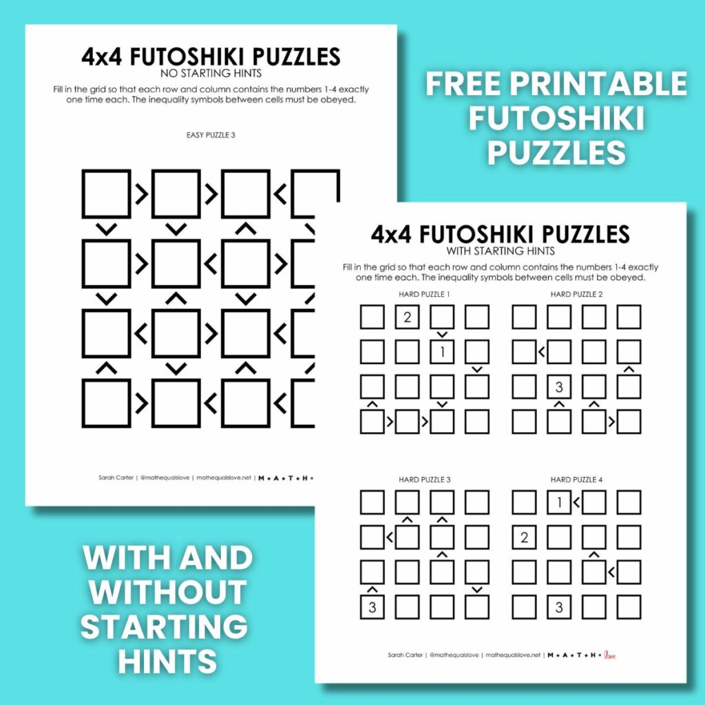futoshiki logic puzzles 4x4 free printable pdf.
