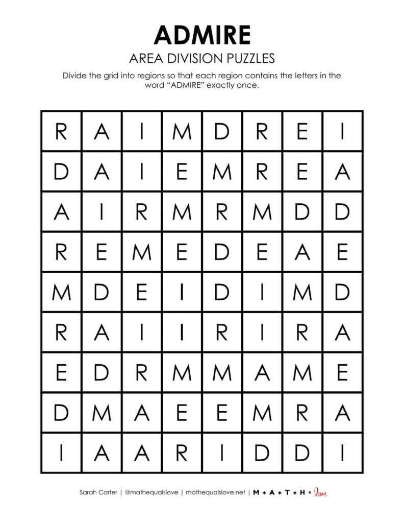 admire area division logic puzzle for valentines.