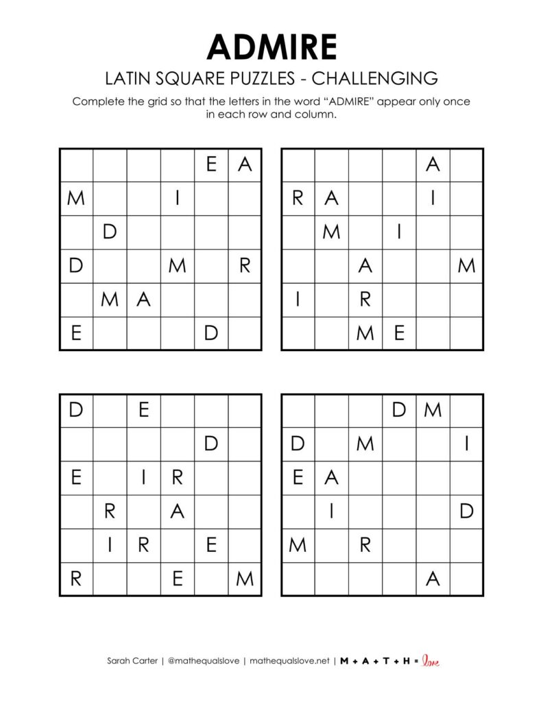 admire latin square puzzle level challenging valentine's day.