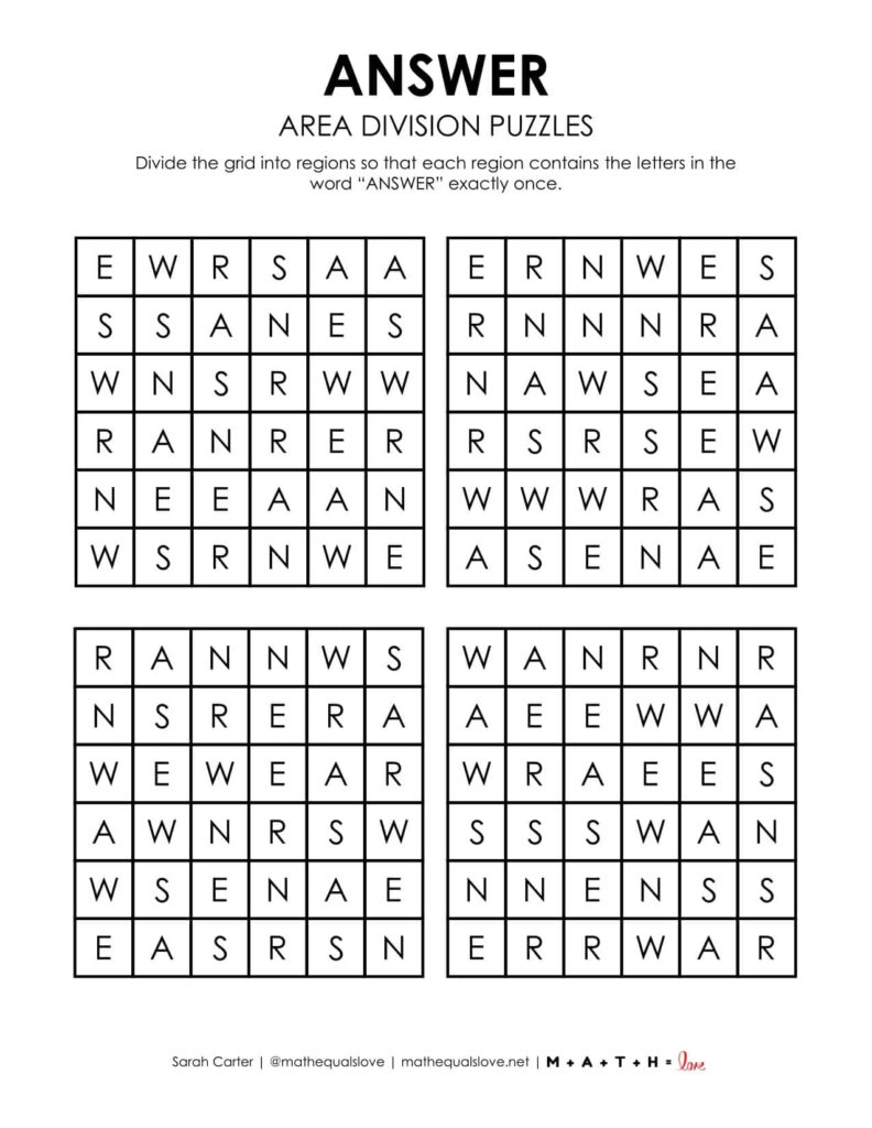 answer area division logic puzzle. 