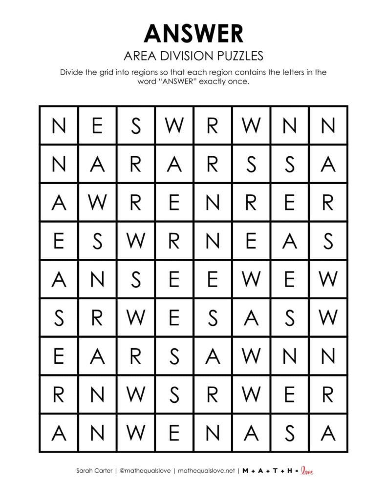 answer area division logic puzzle. 
