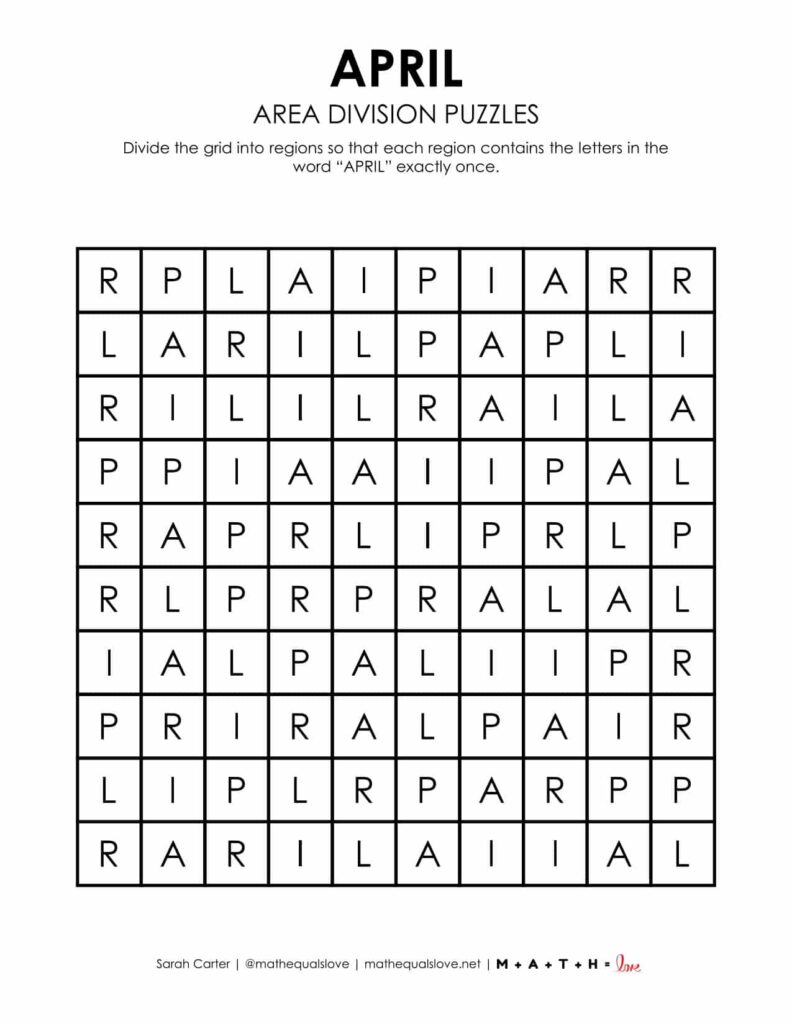 april logic puzzle free printable pdf.