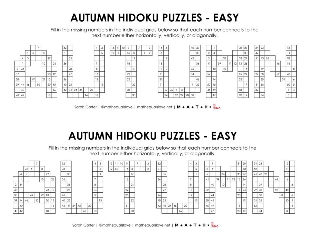 autumn hidoku logic puzzle level easy. 