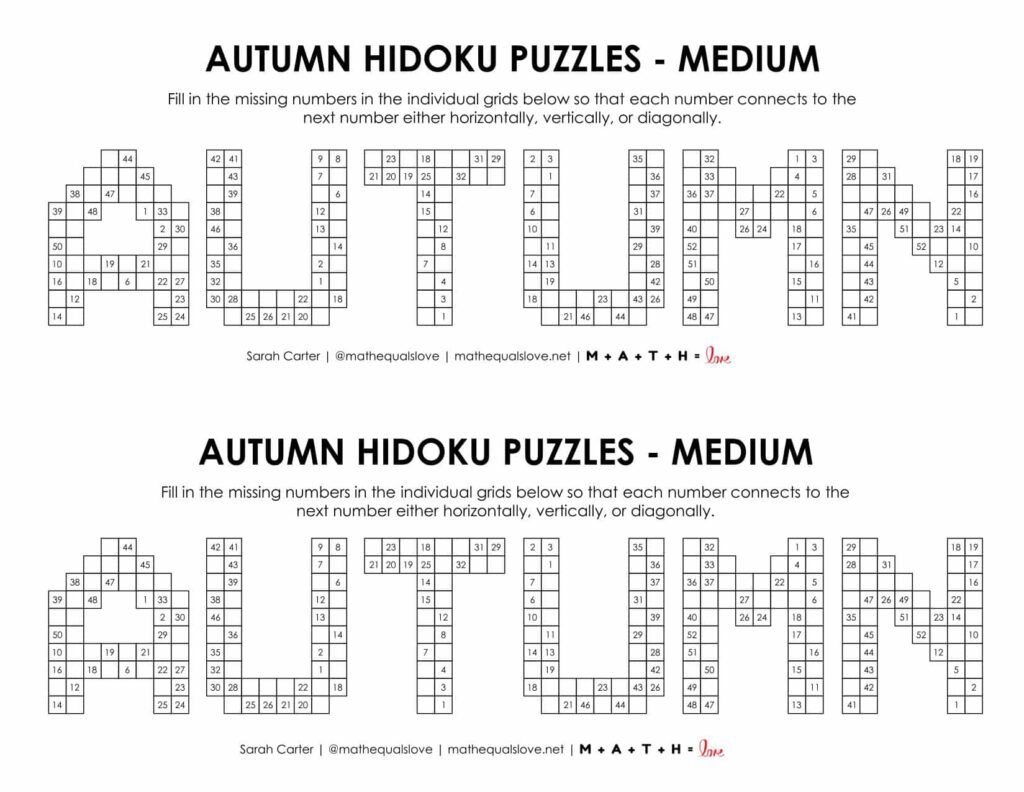 autumn hidoku logic puzzle level medium. 
