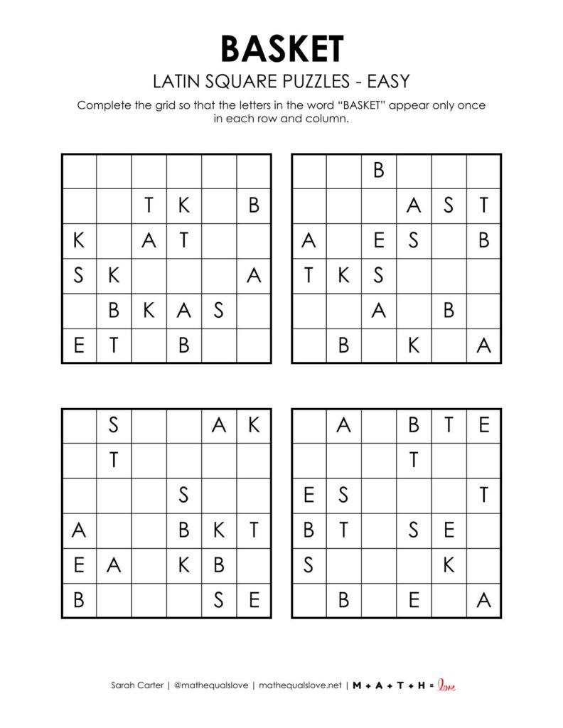easter basket latin square logic puzzle - level 1