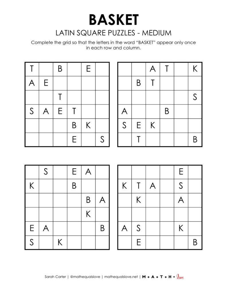 easter basket logic puzzle printable with latin squares - level medium.
