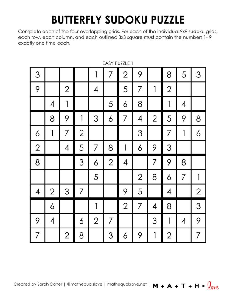 butterfly sudoku printable puzzle pdf level easy. 