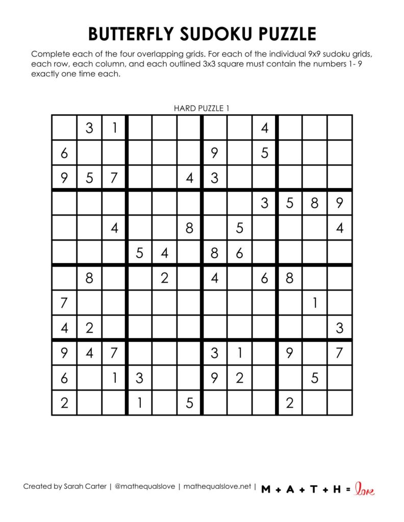 butterfly printable sudoku puzzle level hard. 
