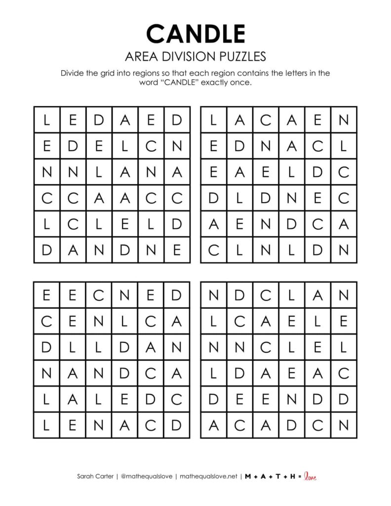 candle area division logic puzzle. 