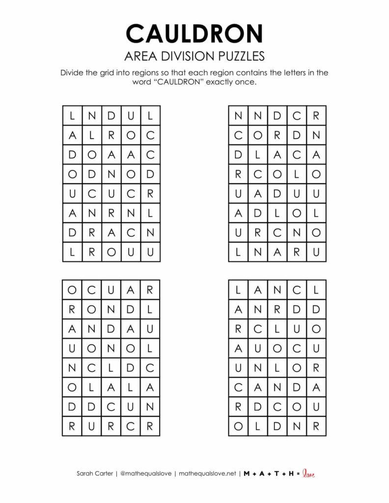 cauldron halloween logic puzzle printable. 