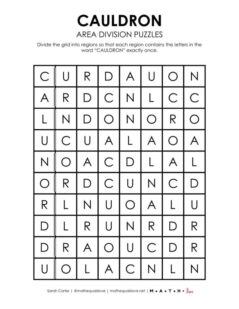 cauldron logic puzzle for halloween printable. 