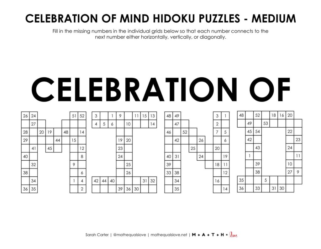 celebration of mind hidoku logic puzzle level medium. 