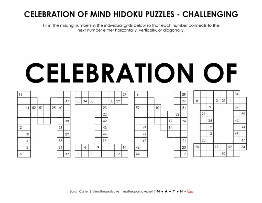 celebration of mind hidoku logic puzzle level challenging. 