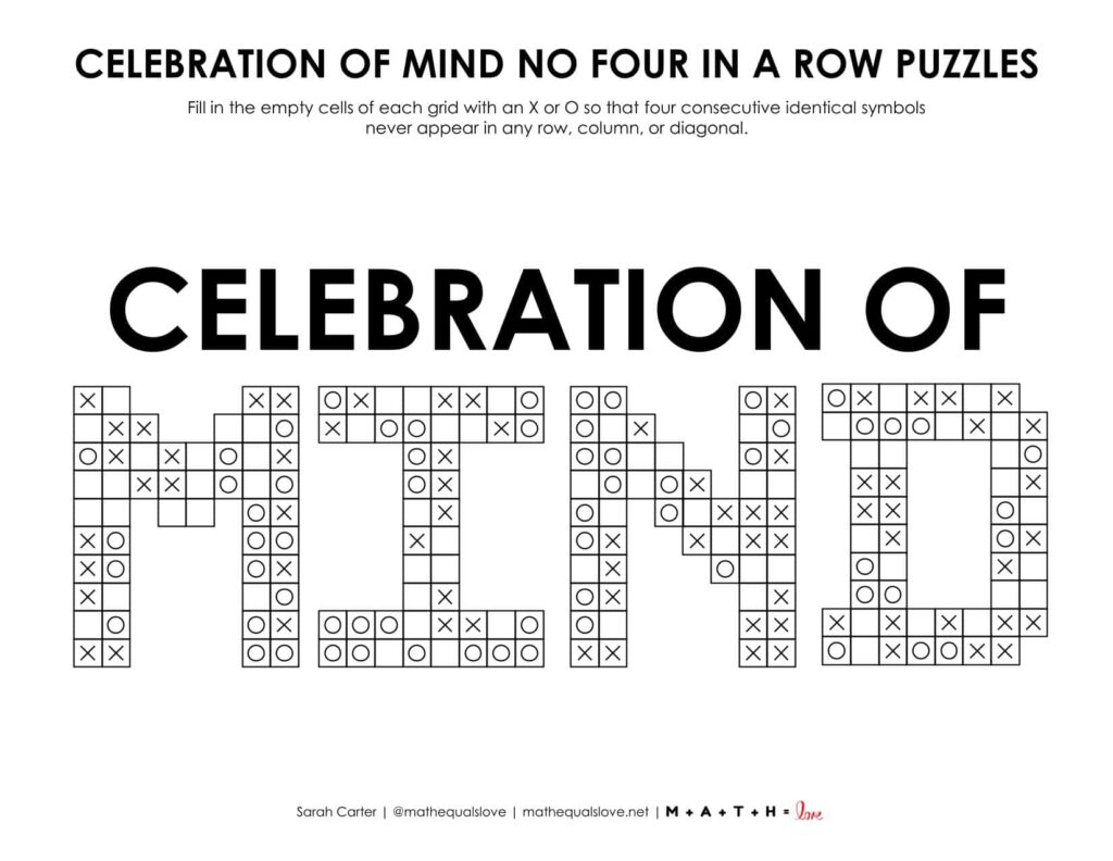 celebration of mind no four in a row puzzle printable pdf. 