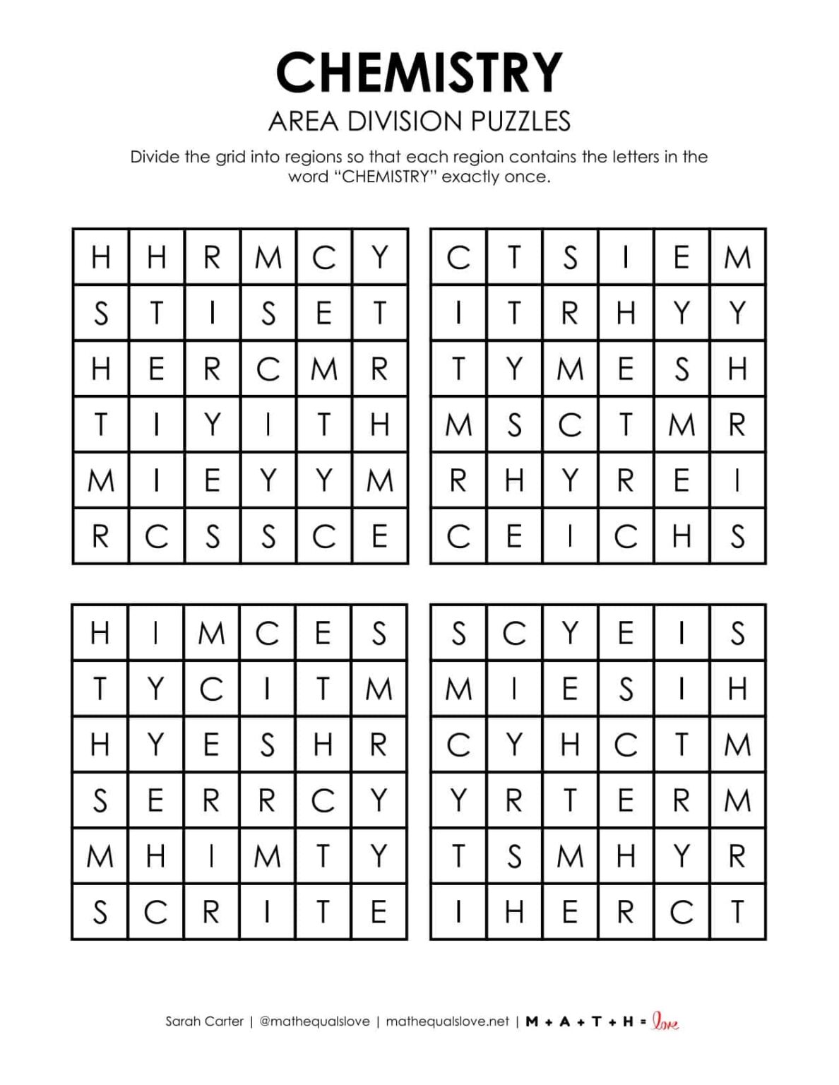 Chemistry Area Division Logic Puzzles | Math = Love