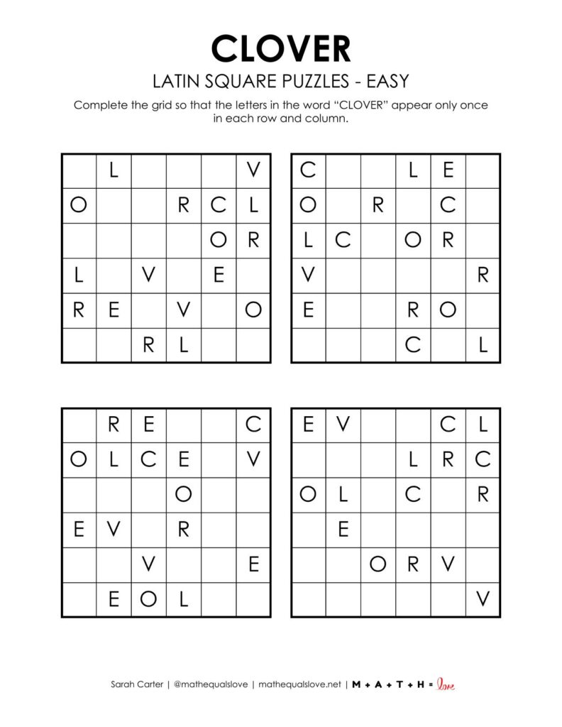 clover latin square puzzle - level easy.