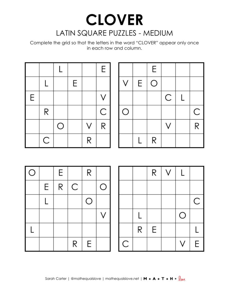 clover latin square puzzle level medium.