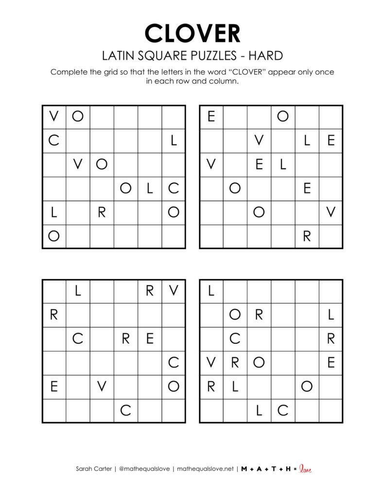 clover latin square logic puzzle level hard.