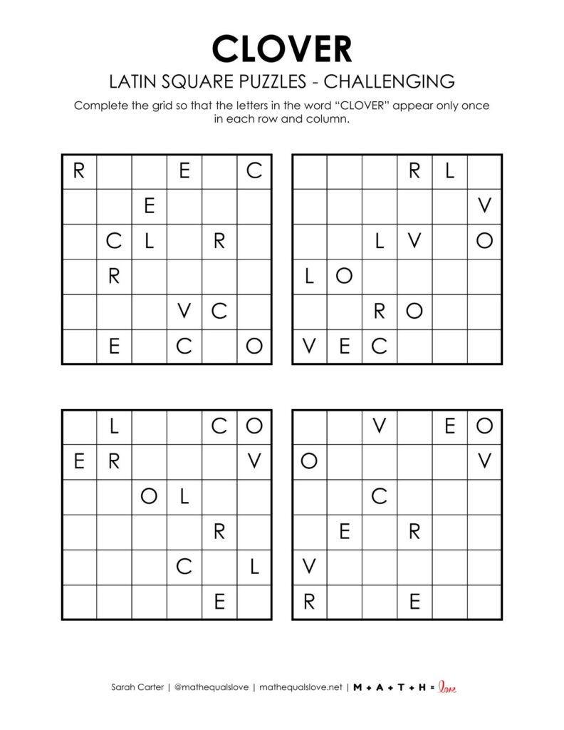 clover latin square logic puzzle level challenging.
