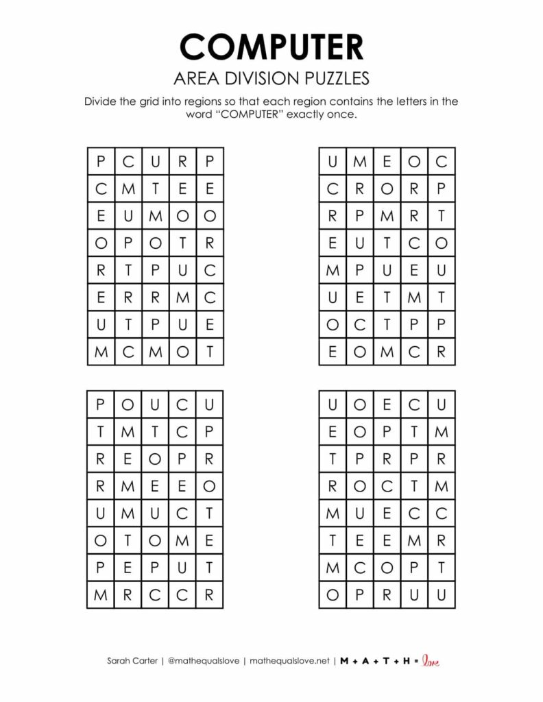 computer logic puzzle printable for first day of computers class. 
