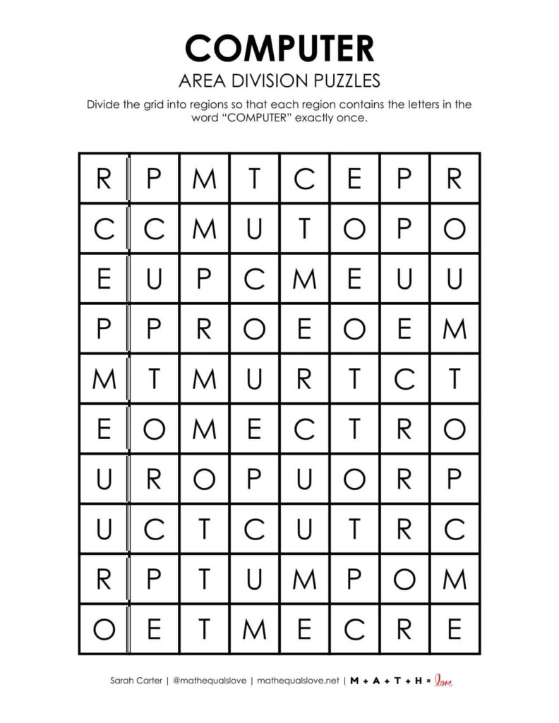 computer logic puzzle printable for first day of computer class. 