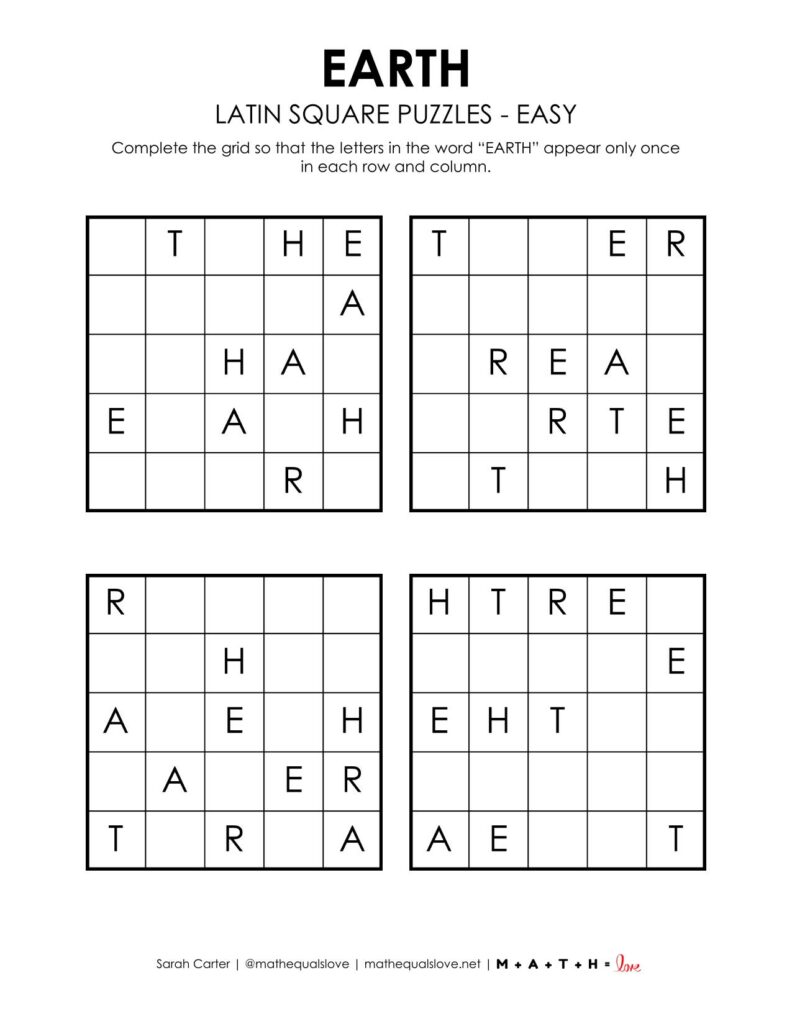 earth latin square puzzle level easy.