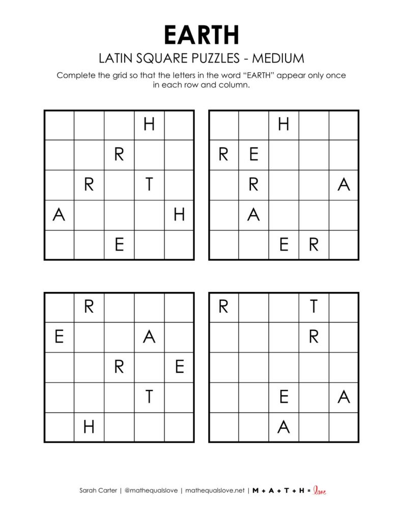 earth latin square puzzle level medium.
