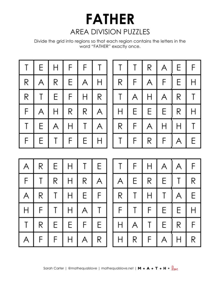 Father Area Division Logic Puzzles | Math = Love