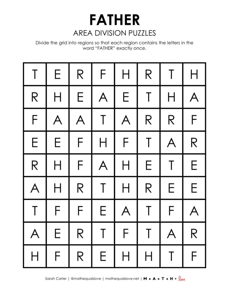 father's day area division logic puzzle. 