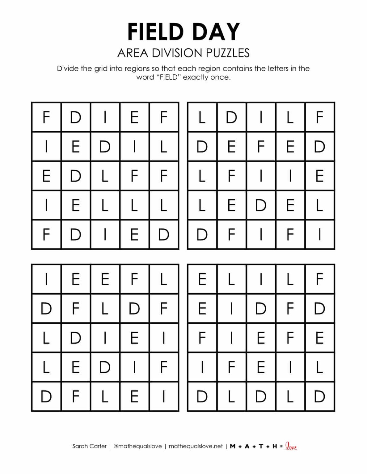Field Day Area Division Logic Puzzles | Math = Love