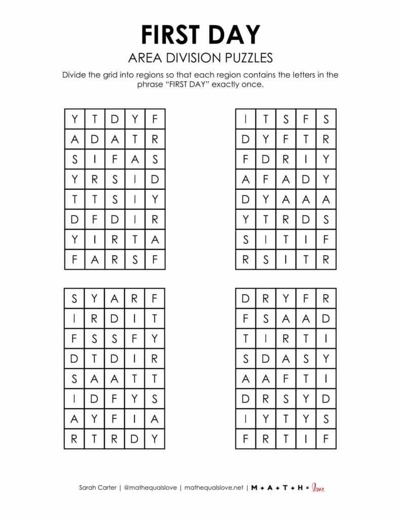 first day of school printable activity logic puzzle. 