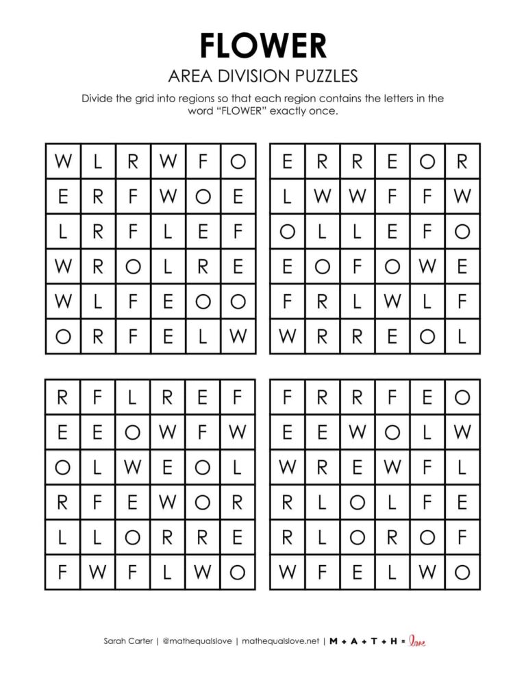 Logic Math Problems Flower Flower Area Division Logic Puzzles | Math = Love