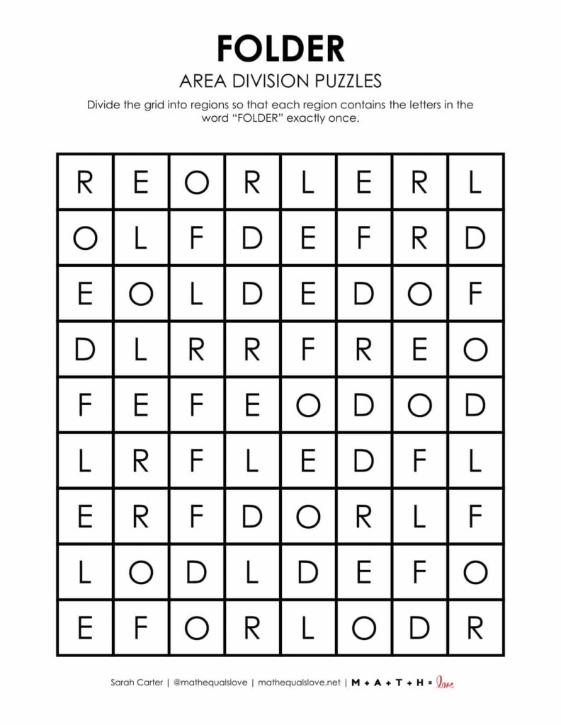 folder area division logic puzzle back to school. 