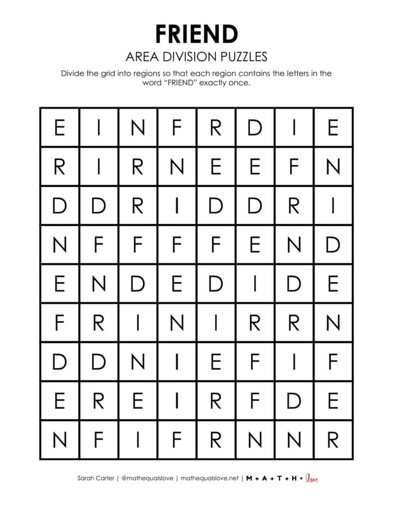 friend area division logic puzzle printable.