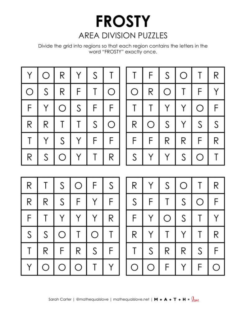 frosty winter logic puzzle printable pdf.