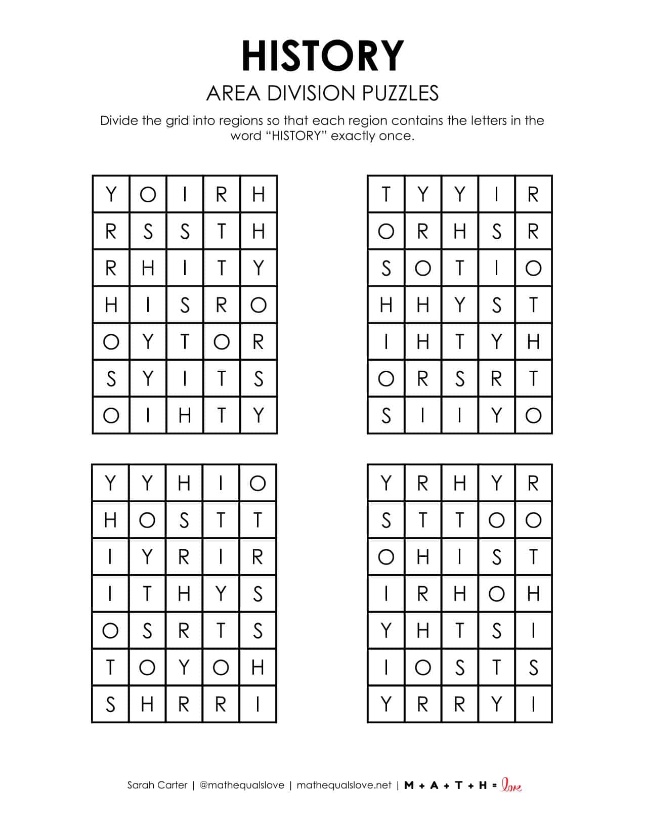 History Area Division Logic Puzzles | Math = Love